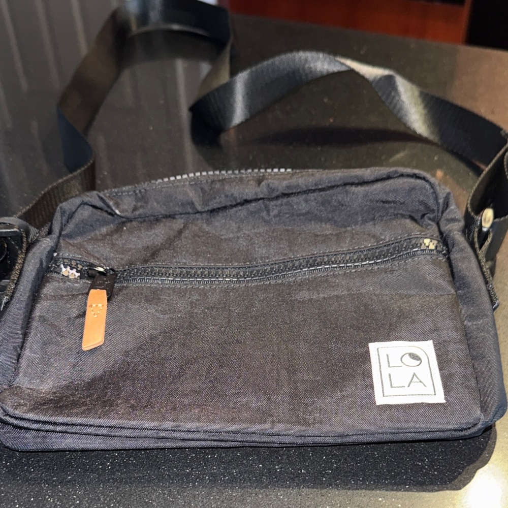 lola Black Crossbody Bag with Front Zip Pocket and Logo Patch